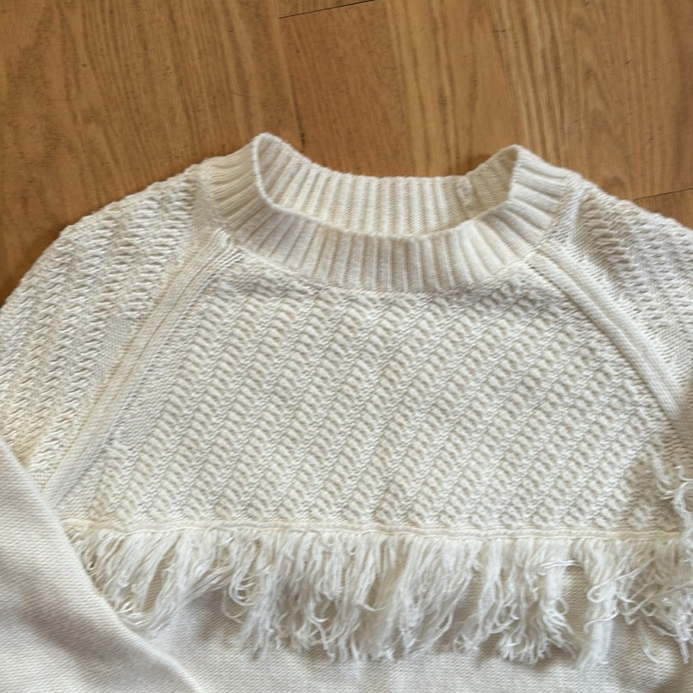 Frame off white fringed long sleeve sweater. - Picture 3 of 10